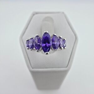 R.S. COVENANT 925 Sterling Silver Ring Blue SWAROVSKI Marquise Crystals Size 6